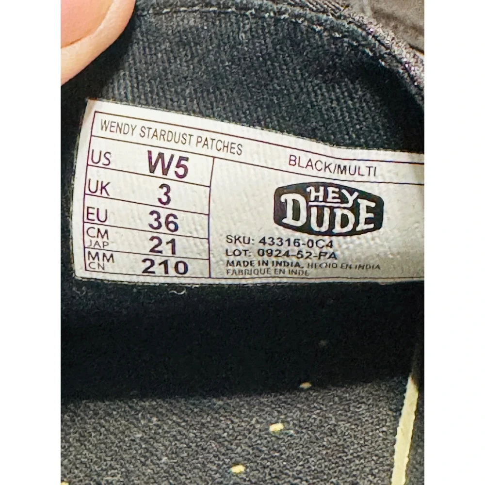 Hey Dude Wendy Stardust Patches Women's 5 Black Multi Glitter Rose 43316-0C4